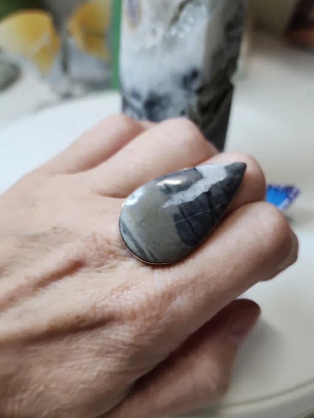 Teardrop Grey Stone Statement Ring